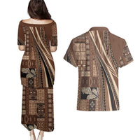 Pasifika Women's Day - Samoa Siapo Malu Tattoo Inspired Couples Matching Puletasi and Hawaiian Shirt Brown