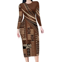 Pasifika Women's Day - Samoa Siapo Malu Tattoo Inspired Family Matching Long Sleeve Bodycon Dress and Hawaiian Shirt Brown LT7 Mom's Dress Brown - Polynesian Pride