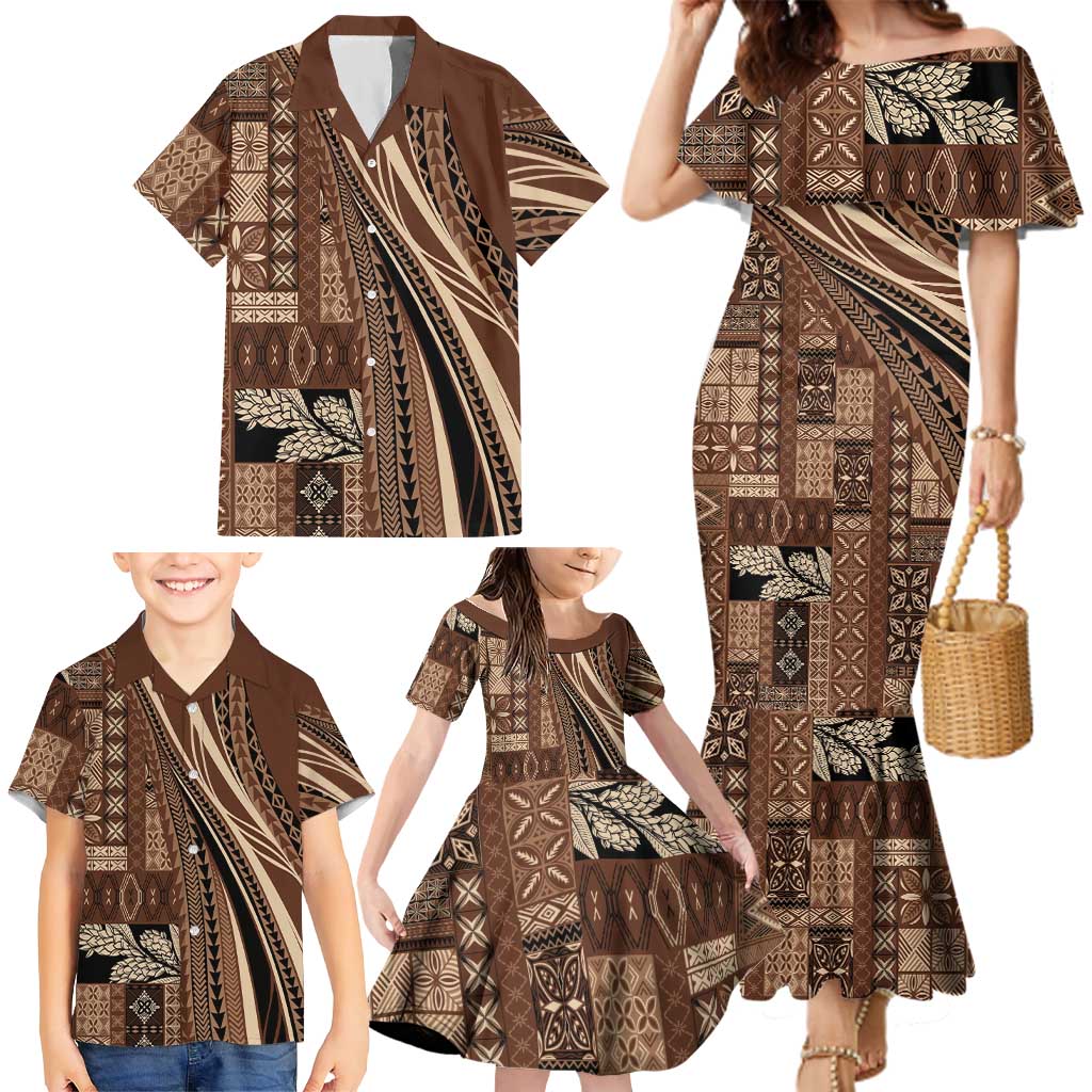 Pasifika Women's Day - Samoa Siapo Malu Tattoo Inspired Family Matching Mermaid Dress and Hawaiian Shirt Brown LT7 - Polynesian Pride