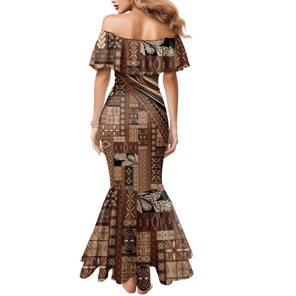 Pasifika Women's Day - Samoa Siapo Malu Tattoo Inspired Family Matching Mermaid Dress and Hawaiian Shirt Brown LT7 - Polynesian Pride