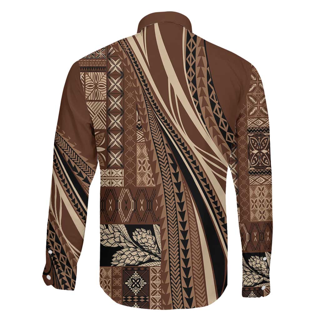 Pasifika Women's Day - Samoa Siapo Malu Tattoo Inspired Family Matching Off The Shoulder Long Sleeve Dress and Hawaiian Shirt Brown LT7 - Polynesian Pride