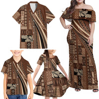 Pasifika Women's Day - Samoa Siapo Malu Tattoo Inspired Family Matching Off Shoulder Maxi Dress and Hawaiian Shirt Brown LT7 - Polynesian Pride