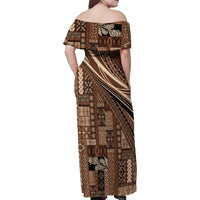 Pasifika Women's Day - Samoa Siapo Malu Tattoo Inspired Family Matching Off Shoulder Maxi Dress and Hawaiian Shirt Brown LT7 - Polynesian Pride