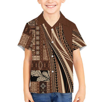 Pasifika Women's Day - Samoa Siapo Malu Tattoo Inspired Family Matching Off Shoulder Maxi Dress and Hawaiian Shirt Brown LT7 Son's Shirt Brown - Polynesian Pride