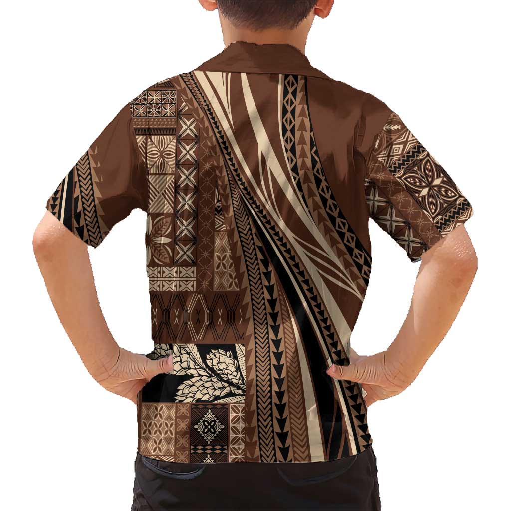 Pasifika Women's Day - Samoa Siapo Malu Tattoo Inspired Family Matching Off Shoulder Short Dress and Hawaiian Shirt Brown LT7 - Polynesian Pride