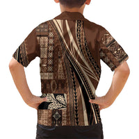 Pasifika Women's Day - Samoa Siapo Malu Tattoo Inspired Family Matching Off Shoulder Short Dress and Hawaiian Shirt Brown LT7 - Polynesian Pride