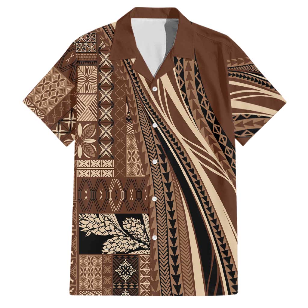 Pasifika Women's Day - Samoa Siapo Malu Tattoo Inspired Family Matching Off Shoulder Short Dress and Hawaiian Shirt Brown LT7 Dad's Shirt - Short Sleeve Brown - Polynesian Pride