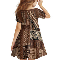 Pasifika Women's Day - Samoa Siapo Malu Tattoo Inspired Family Matching Short Sleeve Bodycon Dress and Hawaiian Shirt Brown LT7 - Polynesian Pride