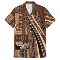 Pasifika Women's Day - Samoa Siapo Malu Tattoo Inspired Family Matching Summer Maxi Dress and Hawaiian Shirt Brown LT7 Dad's Shirt - Short Sleeve Brown - Polynesian Pride