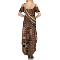 Pasifika Women's Day - Samoa Siapo Malu Tattoo Inspired Family Matching Summer Maxi Dress and Hawaiian Shirt Brown LT7 - Polynesian Pride
