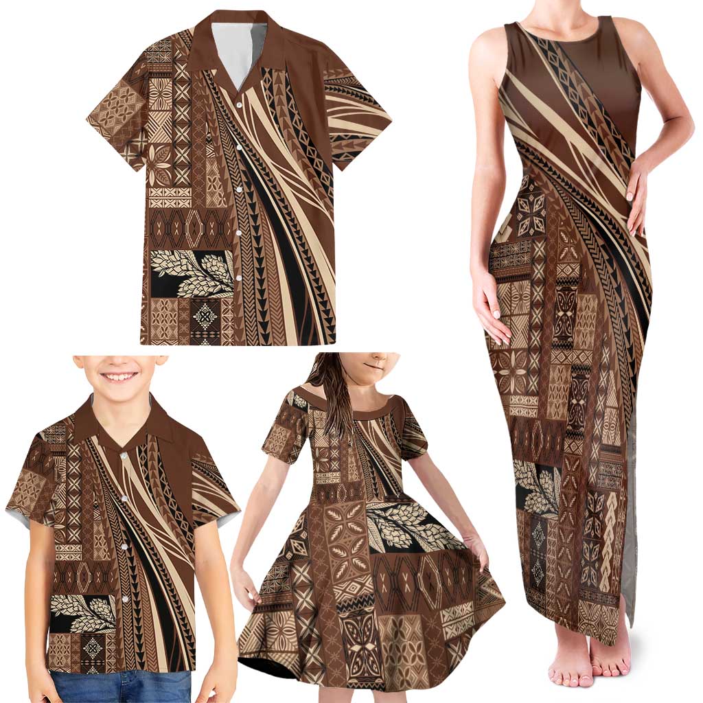 Pasifika Women's Day - Samoa Siapo Malu Tattoo Inspired Family Matching Tank Maxi Dress and Hawaiian Shirt Brown LT7 - Polynesian Pride