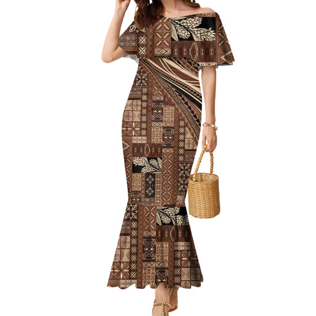 Pasifika Women's Day - Samoa Siapo Malu Tattoo Inspired Mermaid Dress Brown