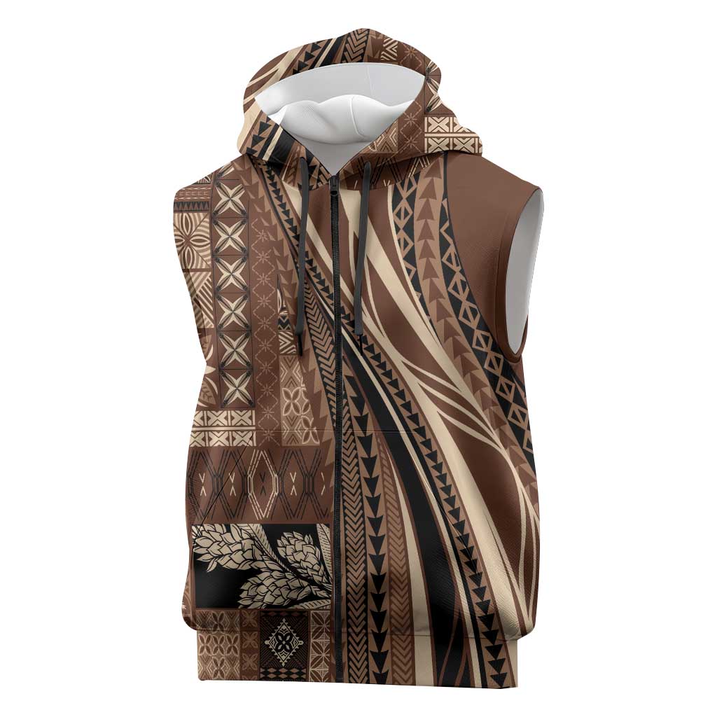 Pasifika Women's Day - Samoa Siapo Malu Tattoo Inspired Sleeveless Zip Hoodie Brown