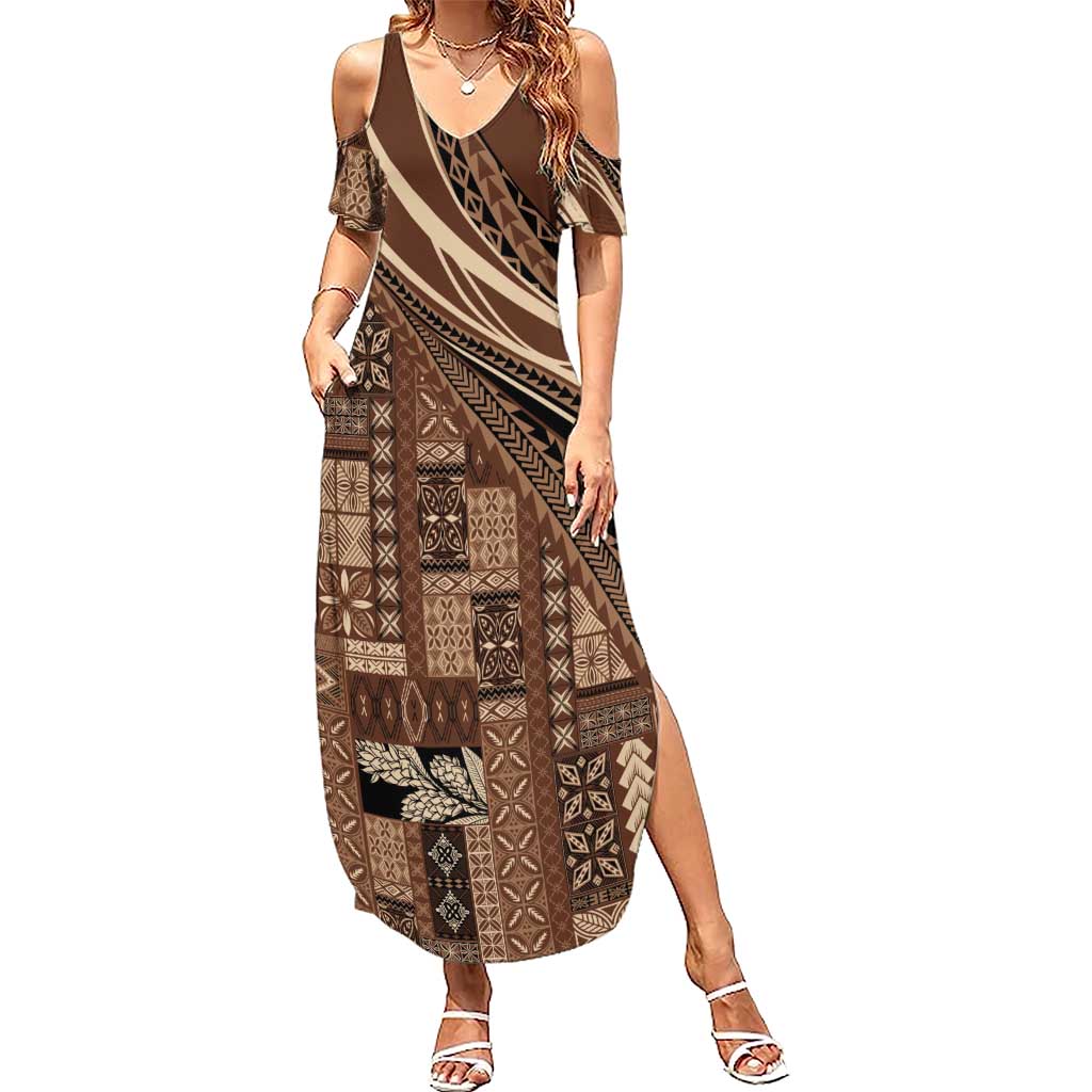 Pasifika Women's Day - Samoa Siapo Malu Tattoo Inspired Summer Maxi Dress Brown