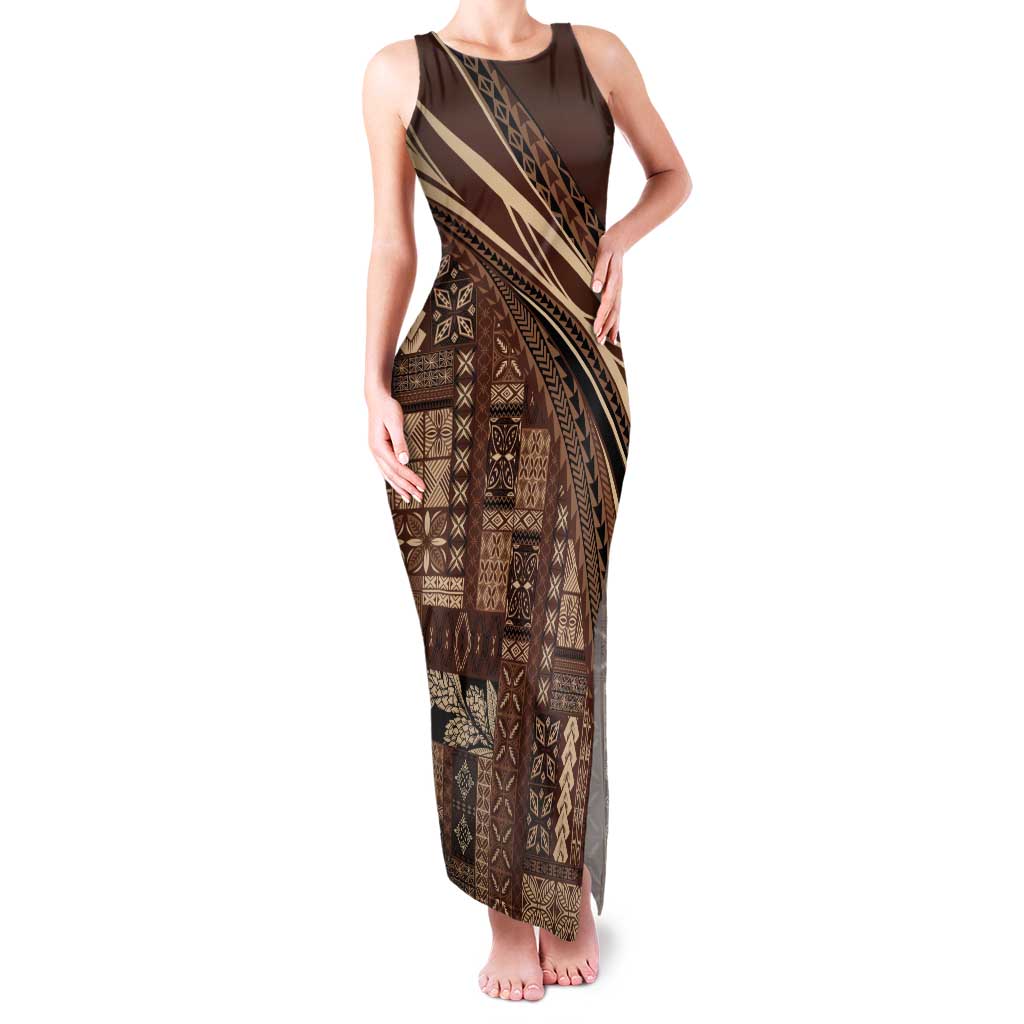 Pasifika Women's Day - Samoa Siapo Malu Tattoo Inspired Tank Maxi Dress Brown