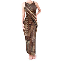 Pasifika Women's Day - Samoa Siapo Malu Tattoo Inspired Tank Maxi Dress Brown