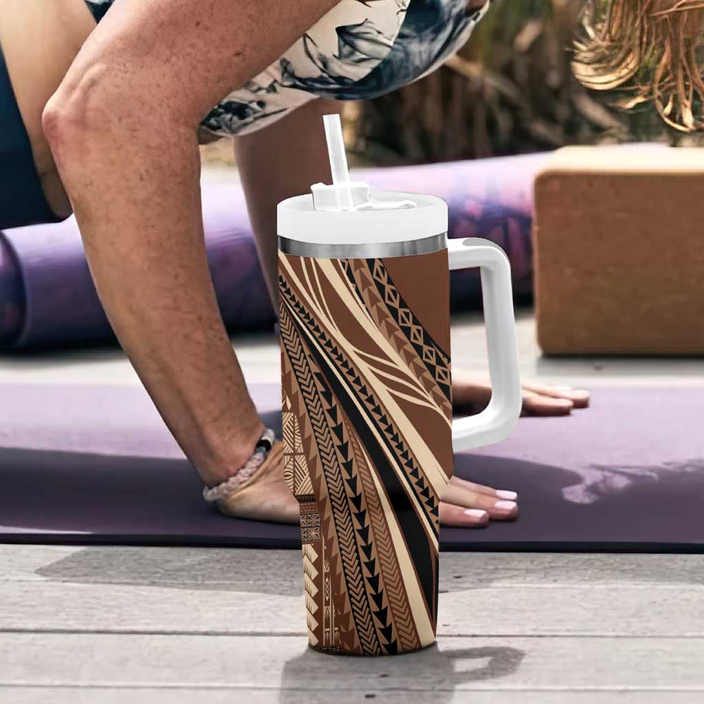 Pasifika Women's Day - Samoa Siapo Malu Tattoo Inspired Tumbler With Handle Brown