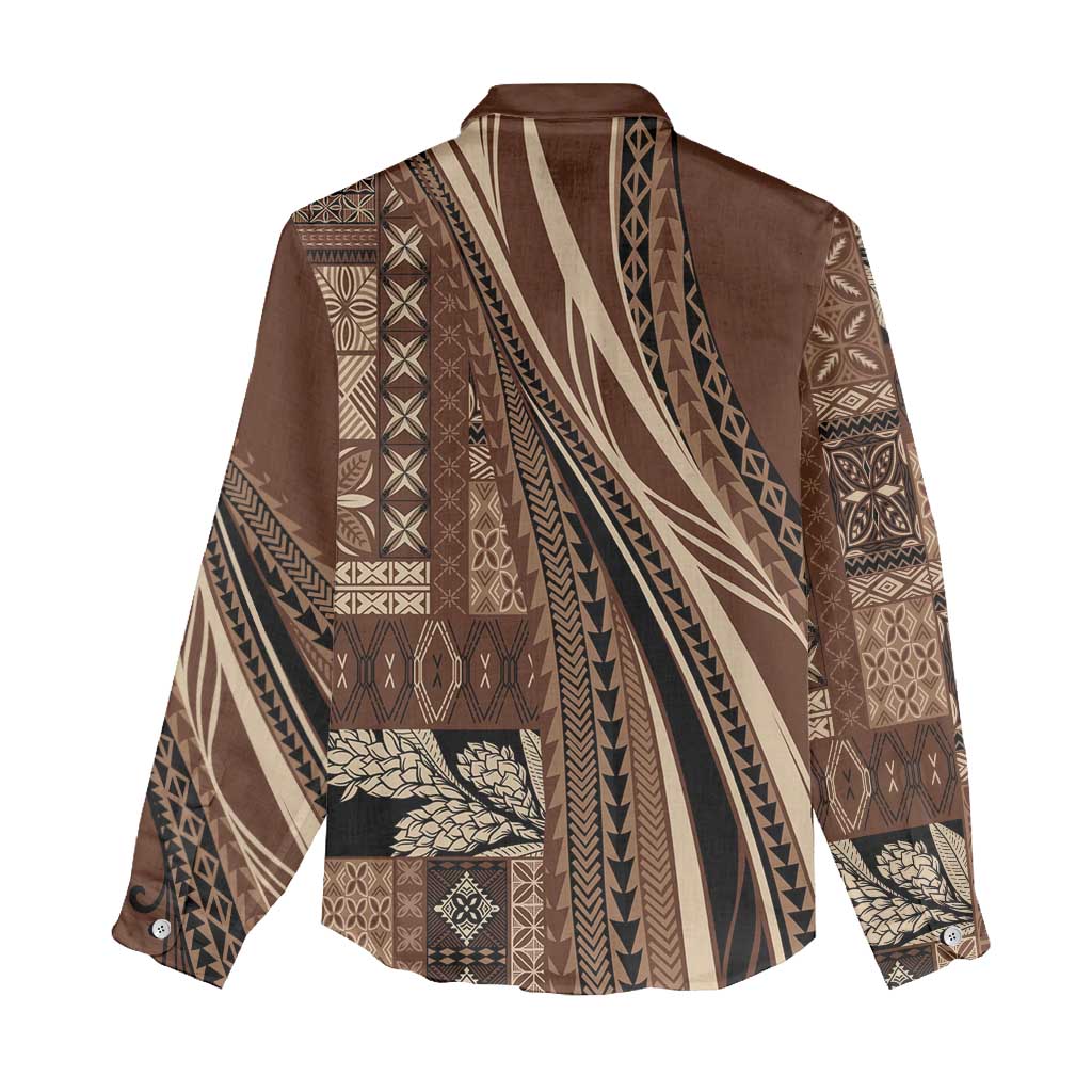 Pasifika Women's Day - Samoa Siapo Malu Tattoo Inspired Women Casual Shirt Brown