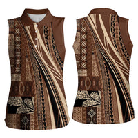 Pasifika Women's Day - Samoa Siapo Malu Tattoo Inspired Women Sleeveless Polo Shirt Brown