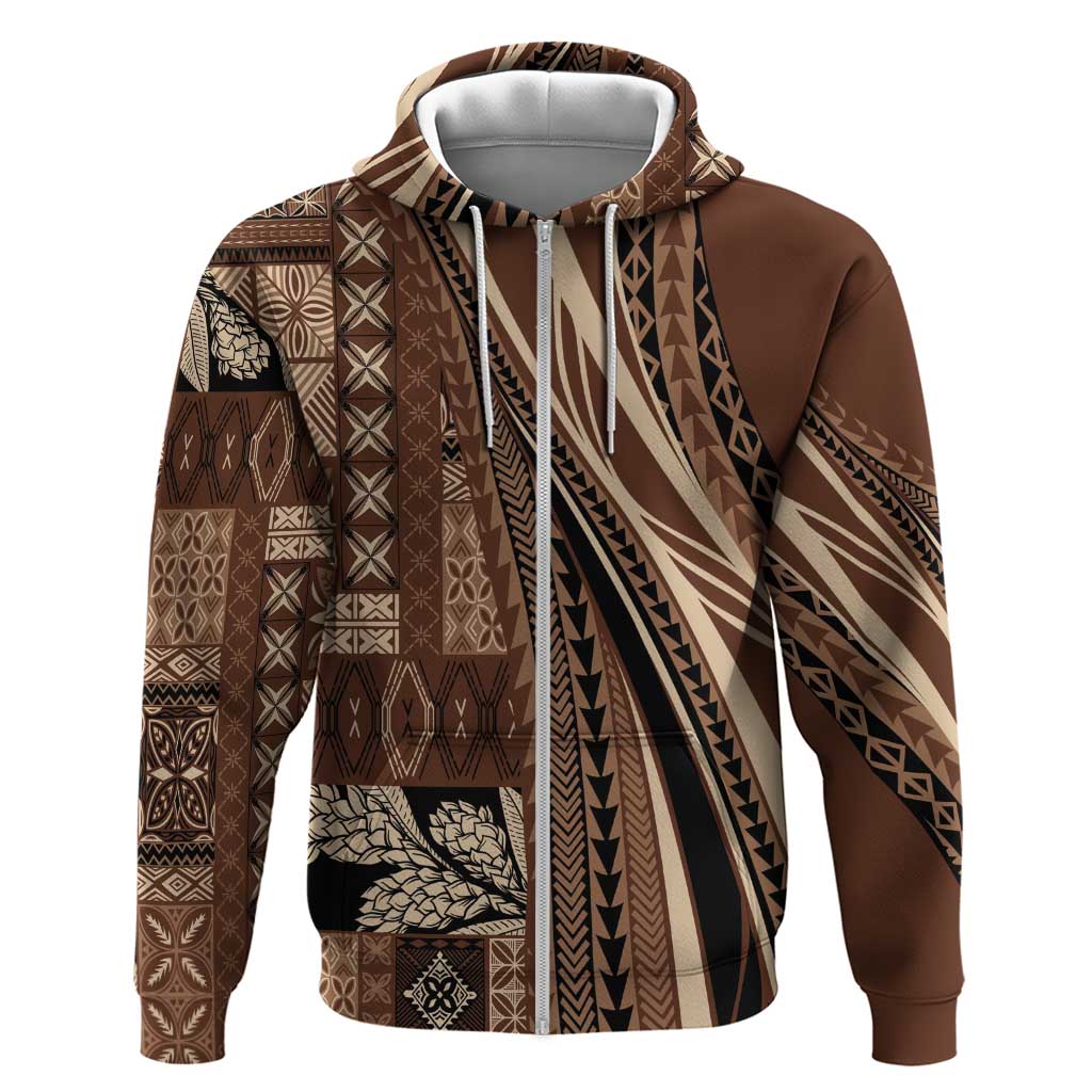 Pasifika Women's Day - Samoa Siapo Malu Tattoo Inspired Zip Hoodie Brown