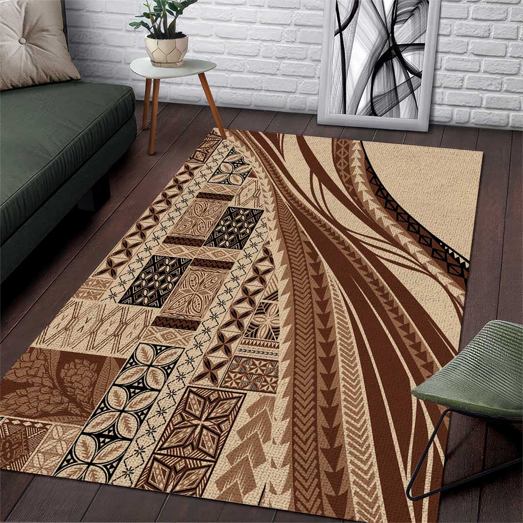 Pasifika Women's Day - Samoa Siapo Malu Tattoo Inspired Area Rug Beige
