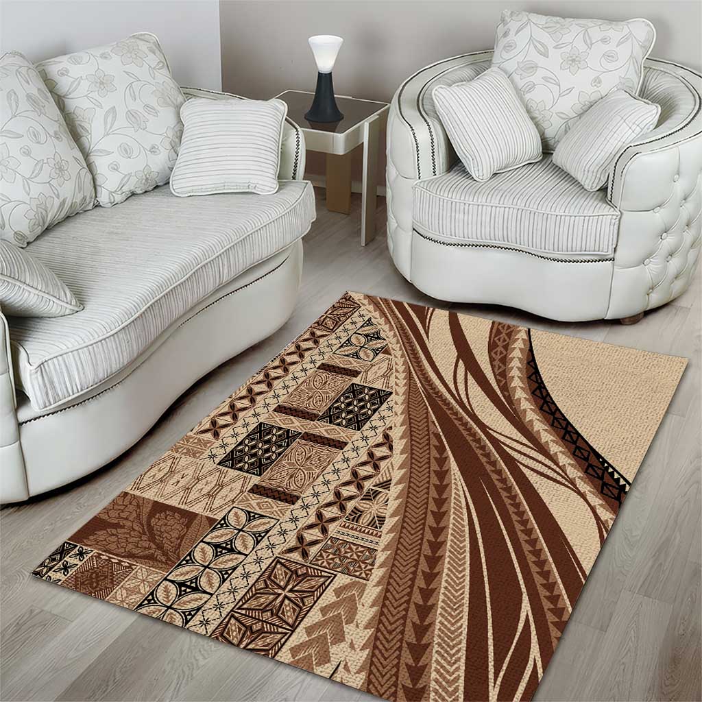 Pasifika Women's Day - Samoa Siapo Malu Tattoo Inspired Area Rug Beige