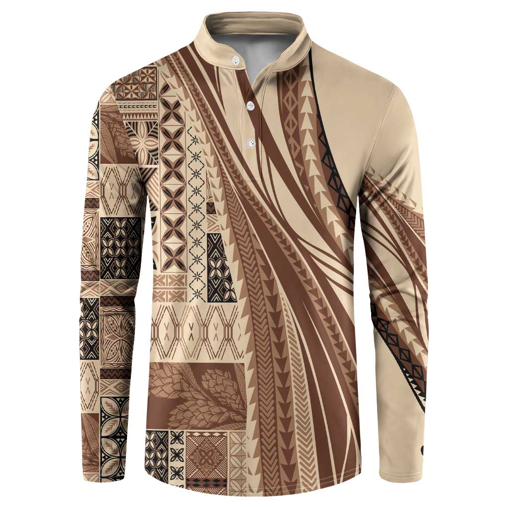 Pasifika Women's Day - Samoa Siapo Malu Tattoo Inspired Button Sweatshirt Beige