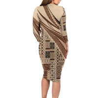 Pasifika Women's Day - Samoa Siapo Malu Tattoo Inspired Family Matching Long Sleeve Bodycon Dress and Hawaiian Shirt Beige LT7 - Polynesian Pride