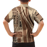 Pasifika Women's Day - Samoa Siapo Malu Tattoo Inspired Family Matching Off Shoulder Short Dress and Hawaiian Shirt Beige LT7 - Polynesian Pride