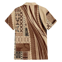 Pasifika Women's Day - Samoa Siapo Malu Tattoo Inspired Family Matching Off Shoulder Short Dress and Hawaiian Shirt Beige LT7 - Polynesian Pride