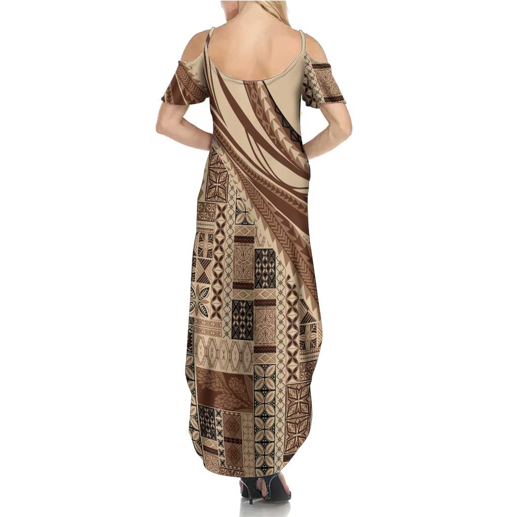 Pasifika Women's Day - Samoa Siapo Malu Tattoo Inspired Family Matching Summer Maxi Dress and Hawaiian Shirt Beige LT7 - Polynesian Pride