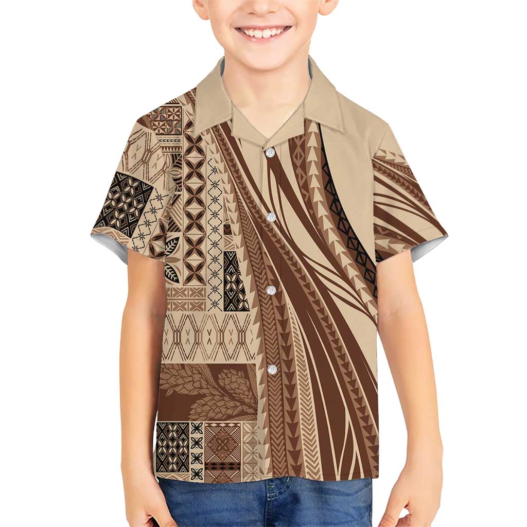 Pasifika Women's Day - Samoa Siapo Malu Tattoo Inspired Family Matching Summer Maxi Dress and Hawaiian Shirt Beige LT7 Son's Shirt Beige - Polynesian Pride