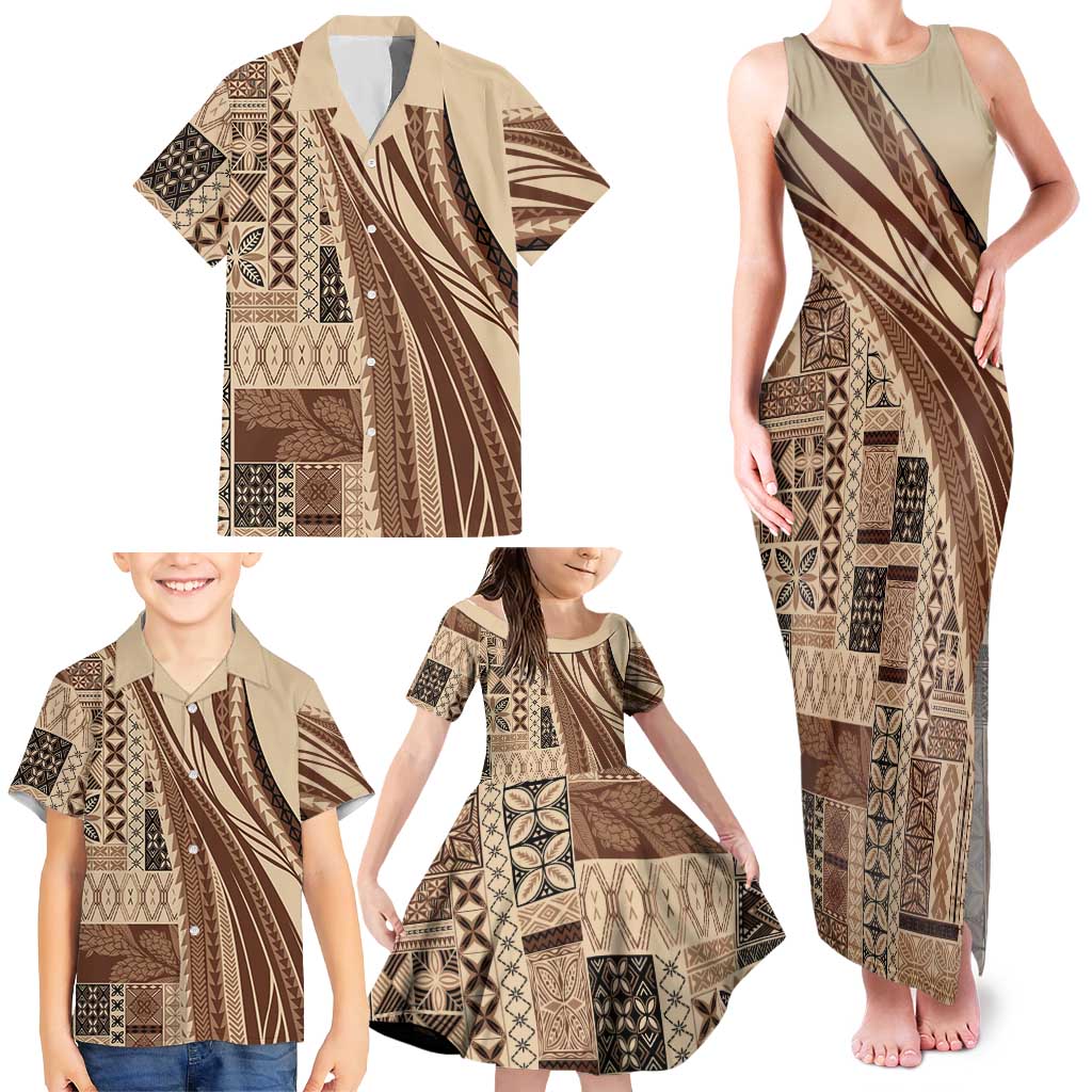 Pasifika Women's Day - Samoa Siapo Malu Tattoo Inspired Family Matching Tank Maxi Dress and Hawaiian Shirt Beige LT7 - Polynesian Pride