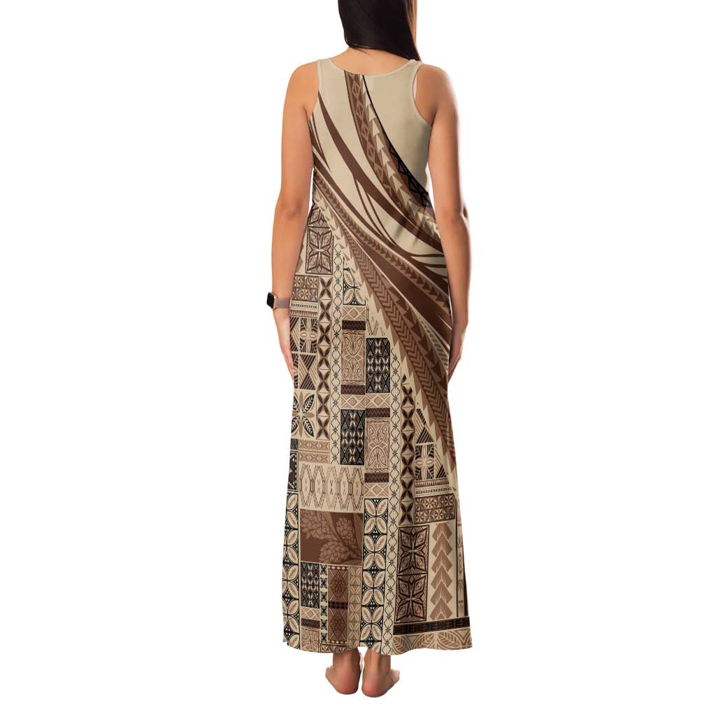 Pasifika Women's Day - Samoa Siapo Malu Tattoo Inspired Family Matching Tank Maxi Dress and Hawaiian Shirt Beige LT7 - Polynesian Pride