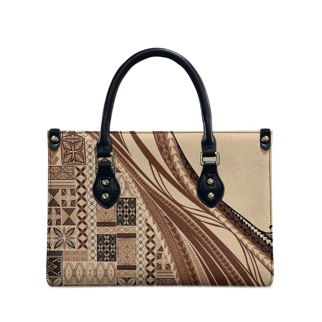 Pasifika Women's Day - Samoa Siapo Malu Tattoo Inspired Leather Bag Beige