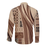 Pasifika Women's Day - Samoa Siapo Malu Tattoo Inspired Long Sleeve Button Shirt Beige
