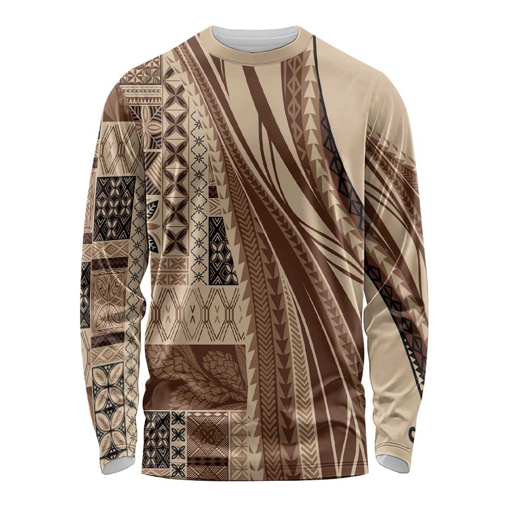 Pasifika Women's Day - Samoa Siapo Malu Tattoo Inspired Long Sleeve Shirt Beige
