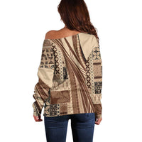 Pasifika Women's Day - Samoa Siapo Malu Tattoo Inspired Off Shoulder Sweater Beige