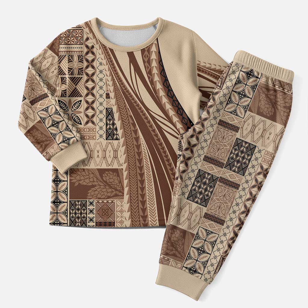 Pasifika Women's Day - Samoa Siapo Malu Tattoo Inspired Pajama Set Beige