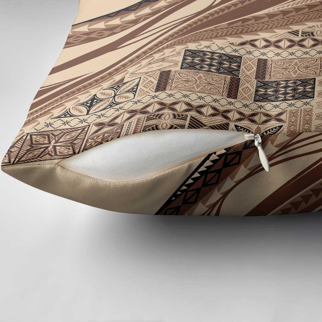 Pasifika Women's Day - Samoa Siapo Malu Tattoo Inspired Pillow Cover Beige
