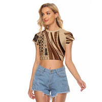 Pasifika Women's Day - Samoa Siapo Malu Tattoo Inspired Raglan Cropped T Shirt Beige