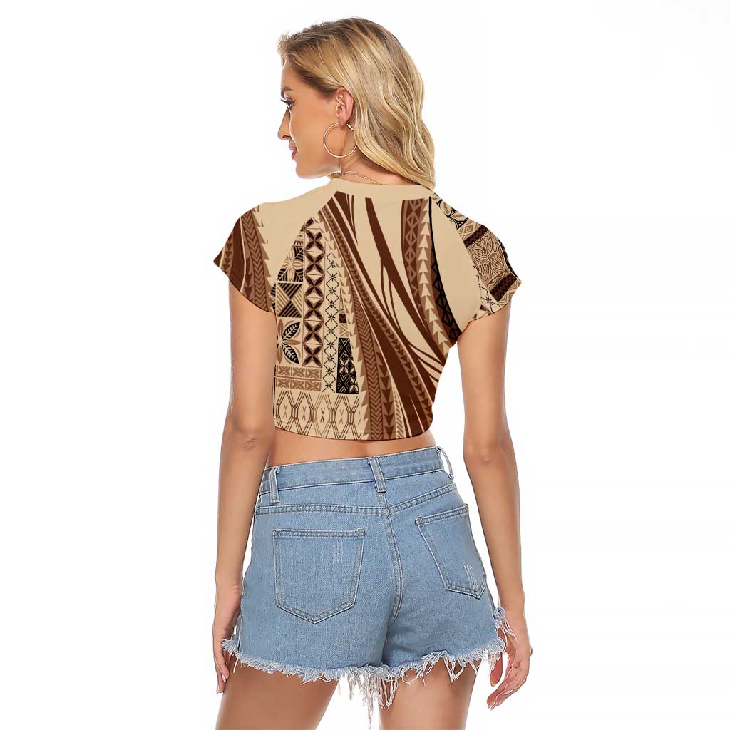 Pasifika Women's Day - Samoa Siapo Malu Tattoo Inspired Raglan Cropped T Shirt Beige
