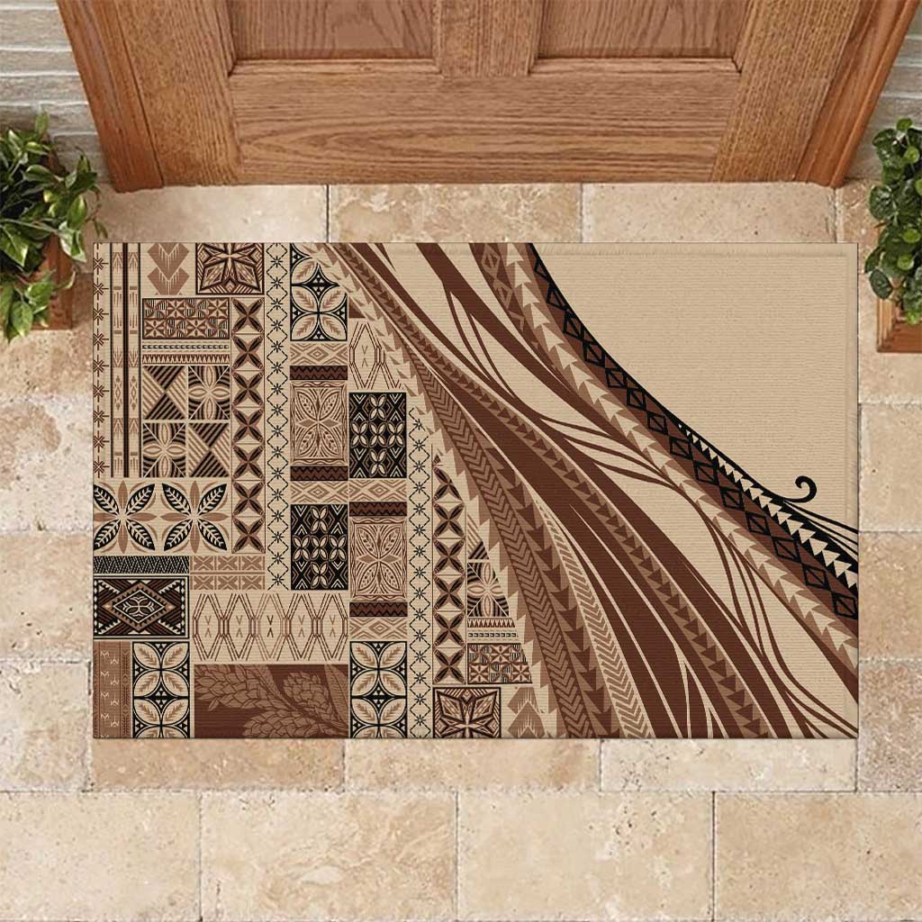 Pasifika Women's Day - Samoa Siapo Malu Tattoo Inspired Rubber Doormat Beige