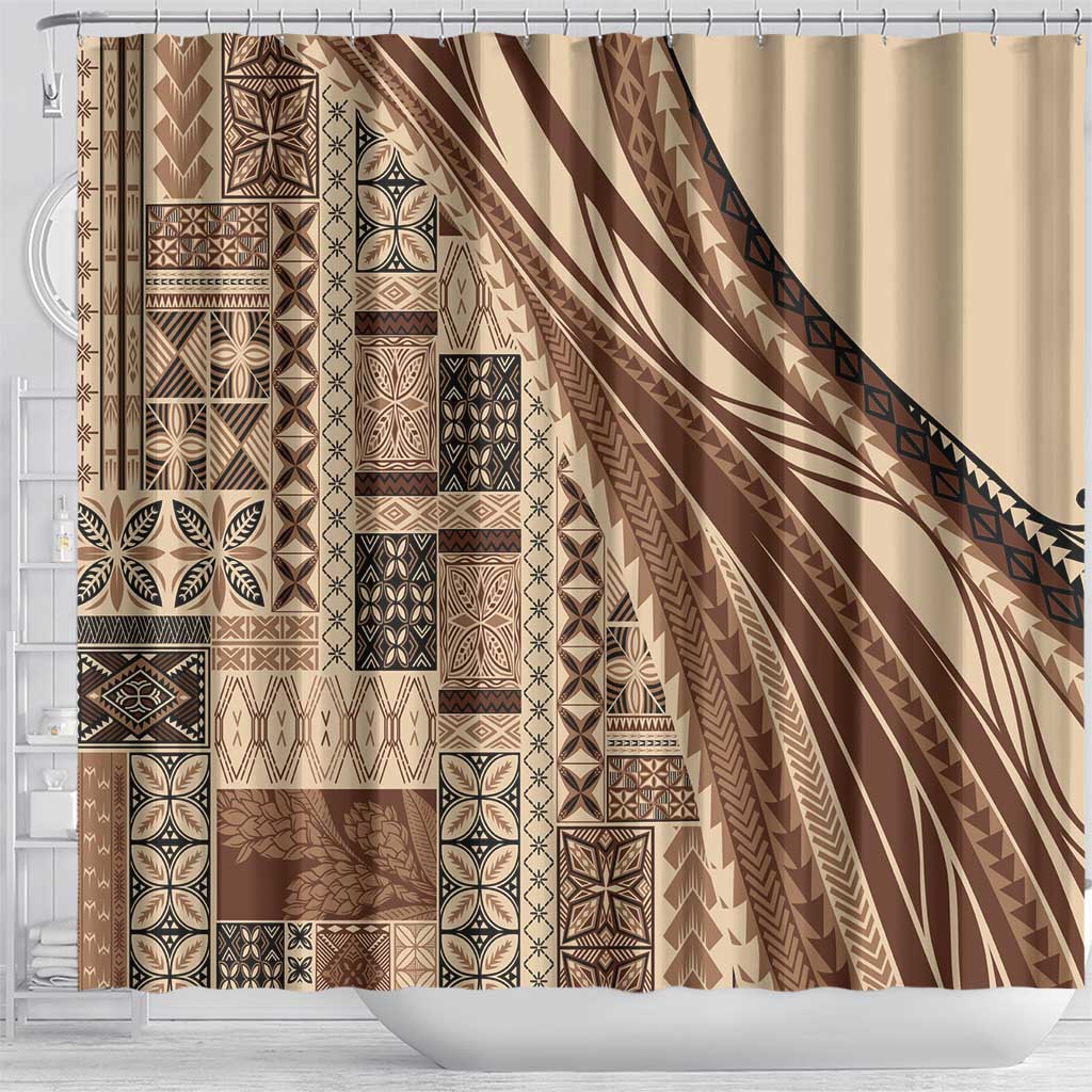 Pasifika Women's Day - Samoa Siapo Malu Tattoo Inspired Shower Curtain Beige