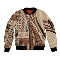 Pasifika Women's Day - Samoa Siapo Malu Tattoo Inspired Sleeve Zip Bomber Jacket Beige