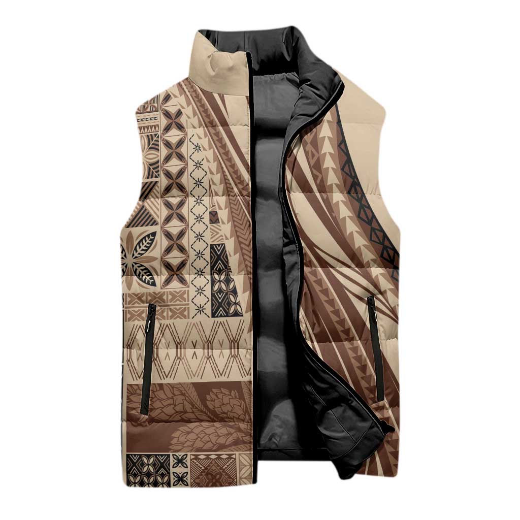 Pasifika Women's Day - Samoa Siapo Malu Tattoo Inspired Sleeveless Puffer Jacket Beige