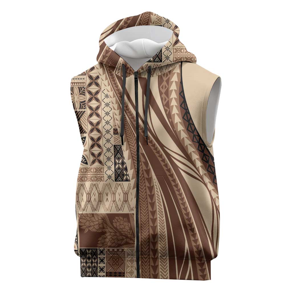 Pasifika Women's Day - Samoa Siapo Malu Tattoo Inspired Sleeveless Zip Hoodie Beige