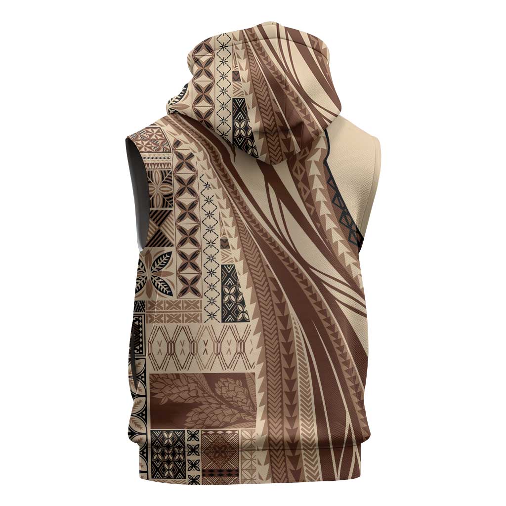 Pasifika Women's Day - Samoa Siapo Malu Tattoo Inspired Sleeveless Zip Hoodie Beige