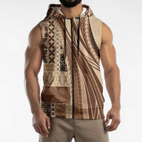 Pasifika Women's Day - Samoa Siapo Malu Tattoo Inspired Sleeveless Zip Hoodie Beige