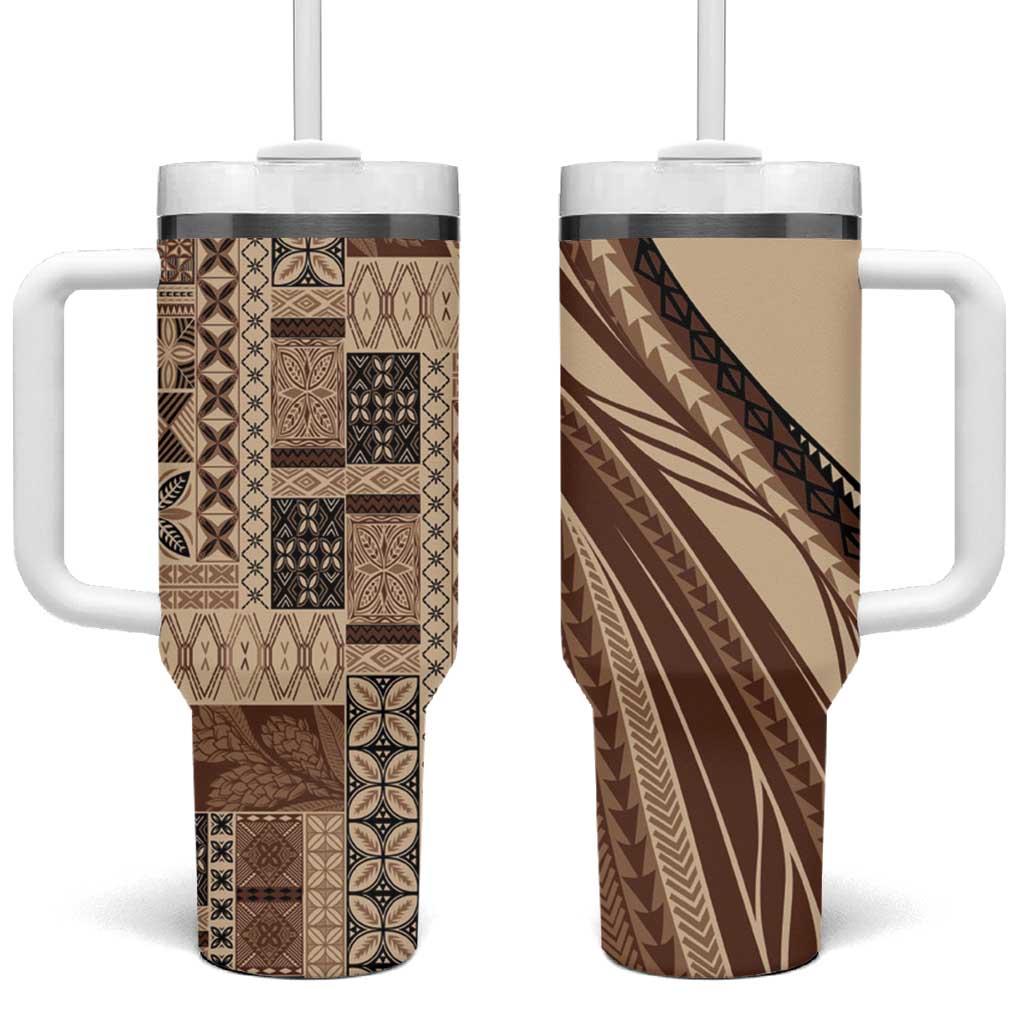 Pasifika Women's Day - Samoa Siapo Malu Tattoo Inspired Tumbler With Handle Beige